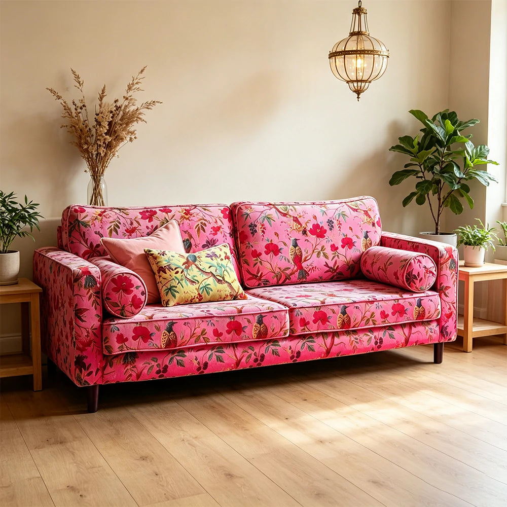 LUXORA Leisure Sofa with Larch Wood Frame and Latex Cushion 160/200cm for Living Room, Study and Balcony - Pink