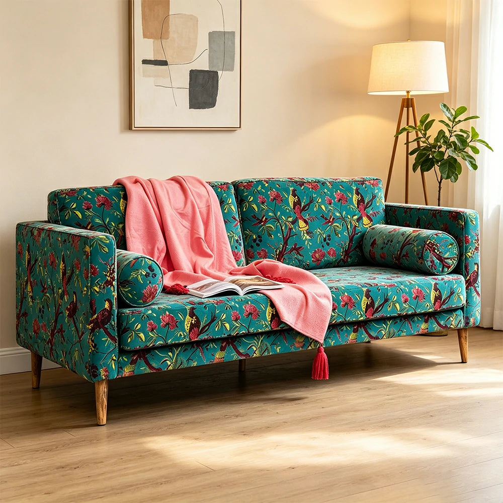 LUXORA Leisure Sofa with Larch Wood Frame and Latex Cushion 160/200cm for Living Room, Study and Balcony - Blue