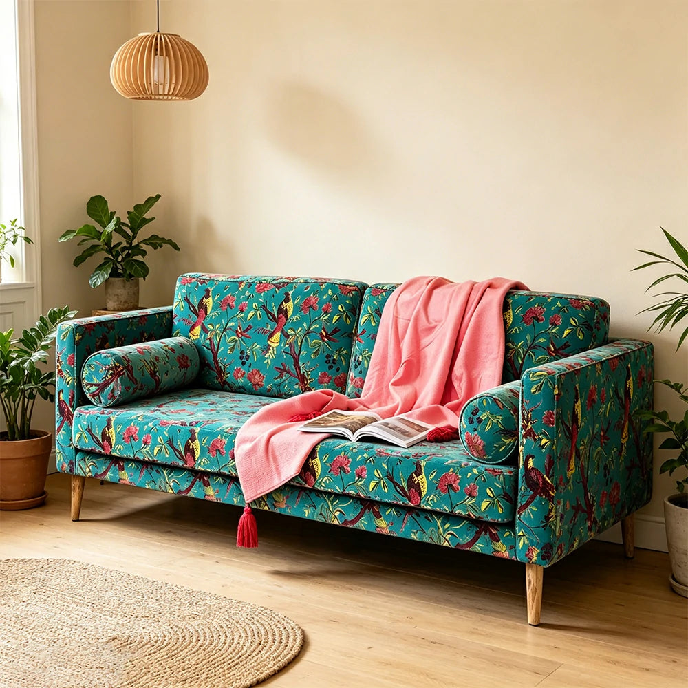 LUXORA Leisure Sofa with Larch Wood Frame and Latex Cushion 160/200cm for Living Room, Study and Balcony - Blue