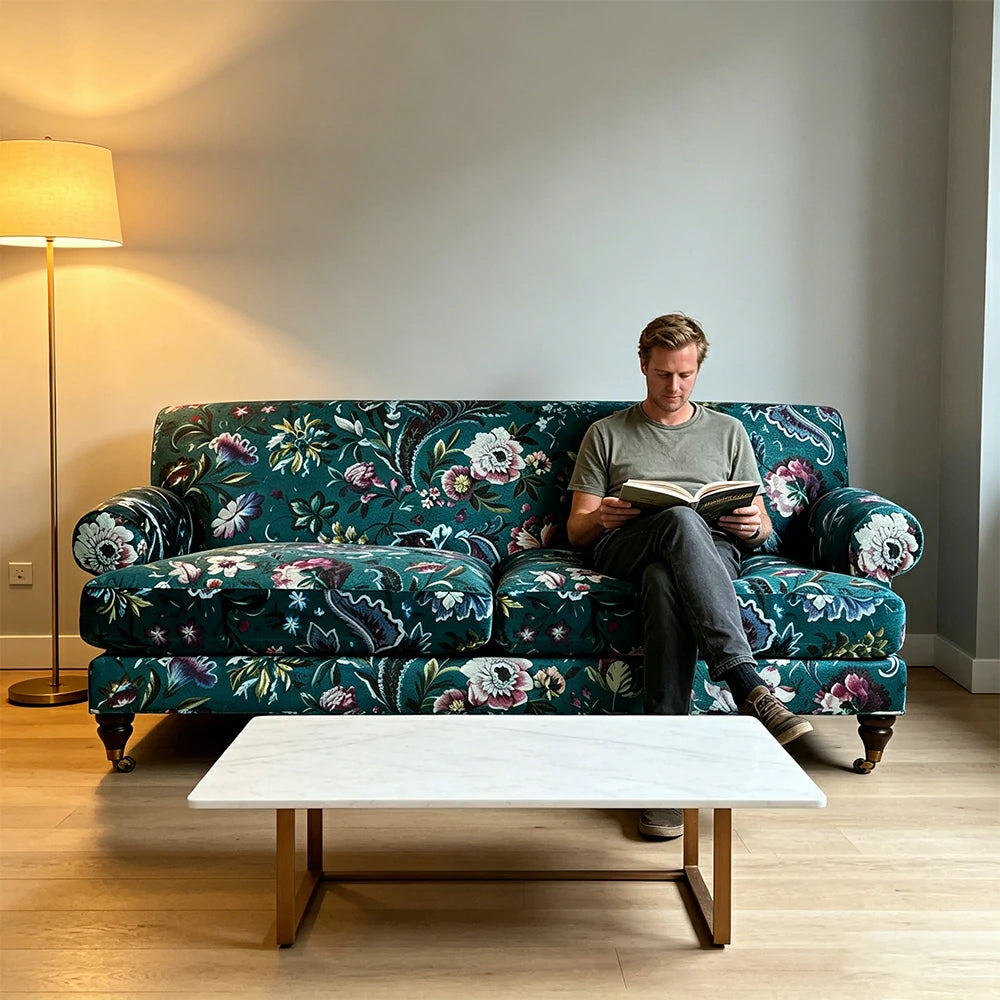 LUXORA Leisure Sofa with Larch Wood Frame and Latex Cushion 170/210cm for Living Room, Study and Balcony - Blue