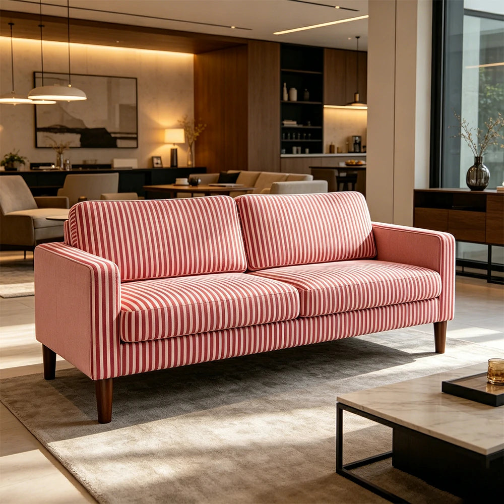 LUXORA Leisure Sofa with Larch Wood Frame and Latex Cushion 160/200cm for Living Room, Study and Balcony - Red&White