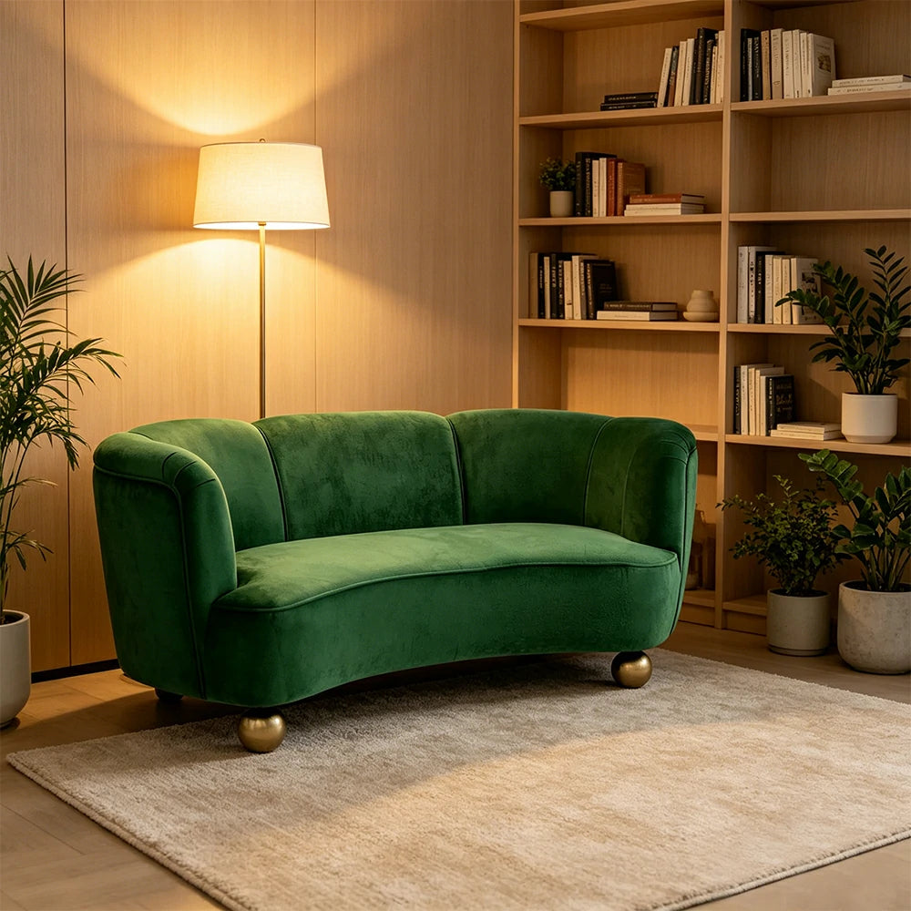 LUXORA Velvet Leisure Sofa with Larch Wood Frame and High-resilience Latex Cushion 170/210cm for Living Room Study and Balcony - Green