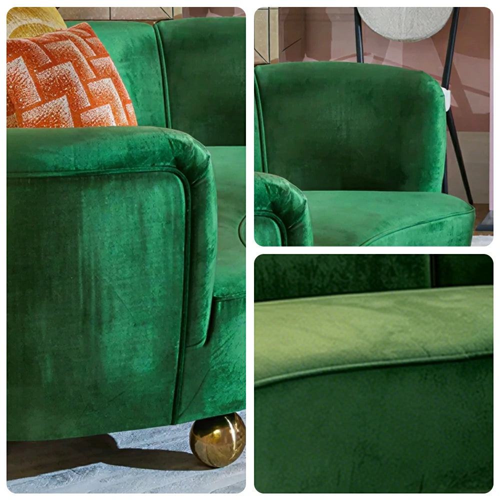 LUXORA Velvet Leisure Sofa with Larch Wood Frame and High-resilience Latex Cushion 170/210cm for Living Room Study and Balcony - Green