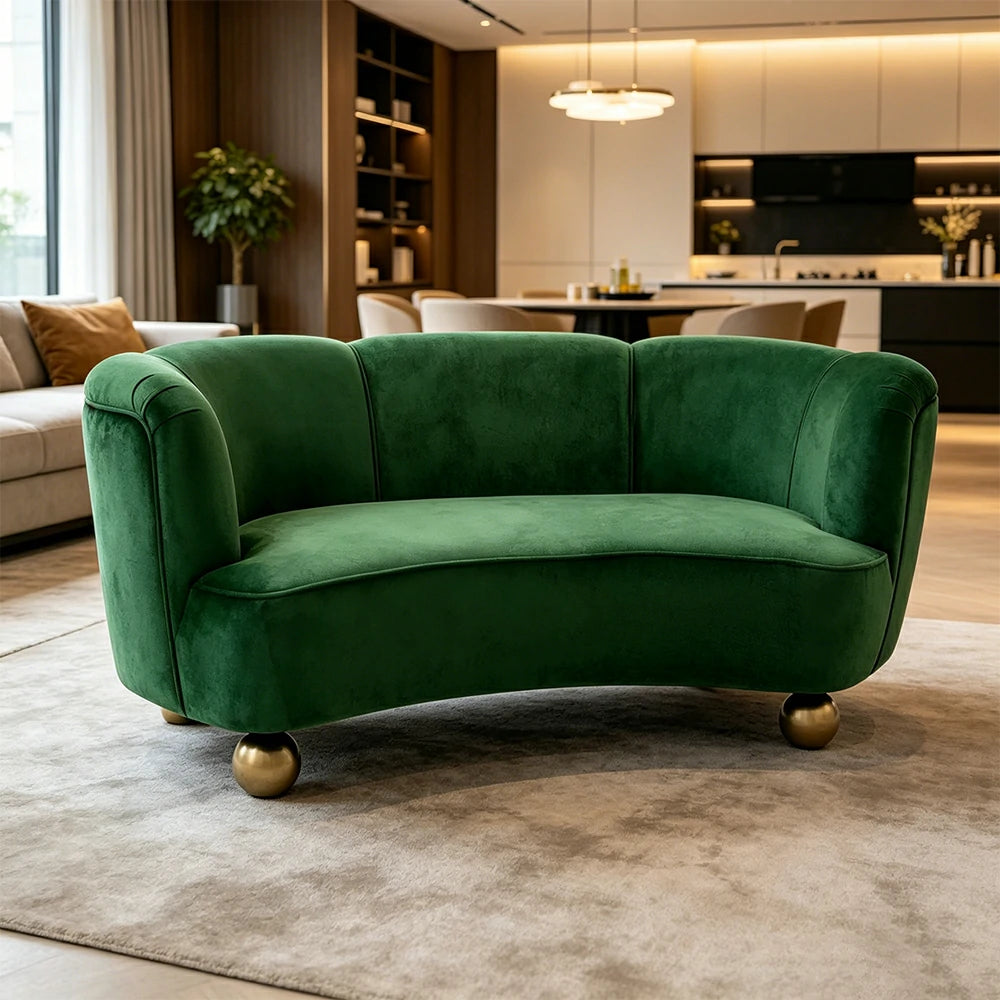 LUXORA Velvet Leisure Sofa with Larch Wood Frame and High-resilience Latex Cushion 170/210cm for Living Room Study and Balcony - Green