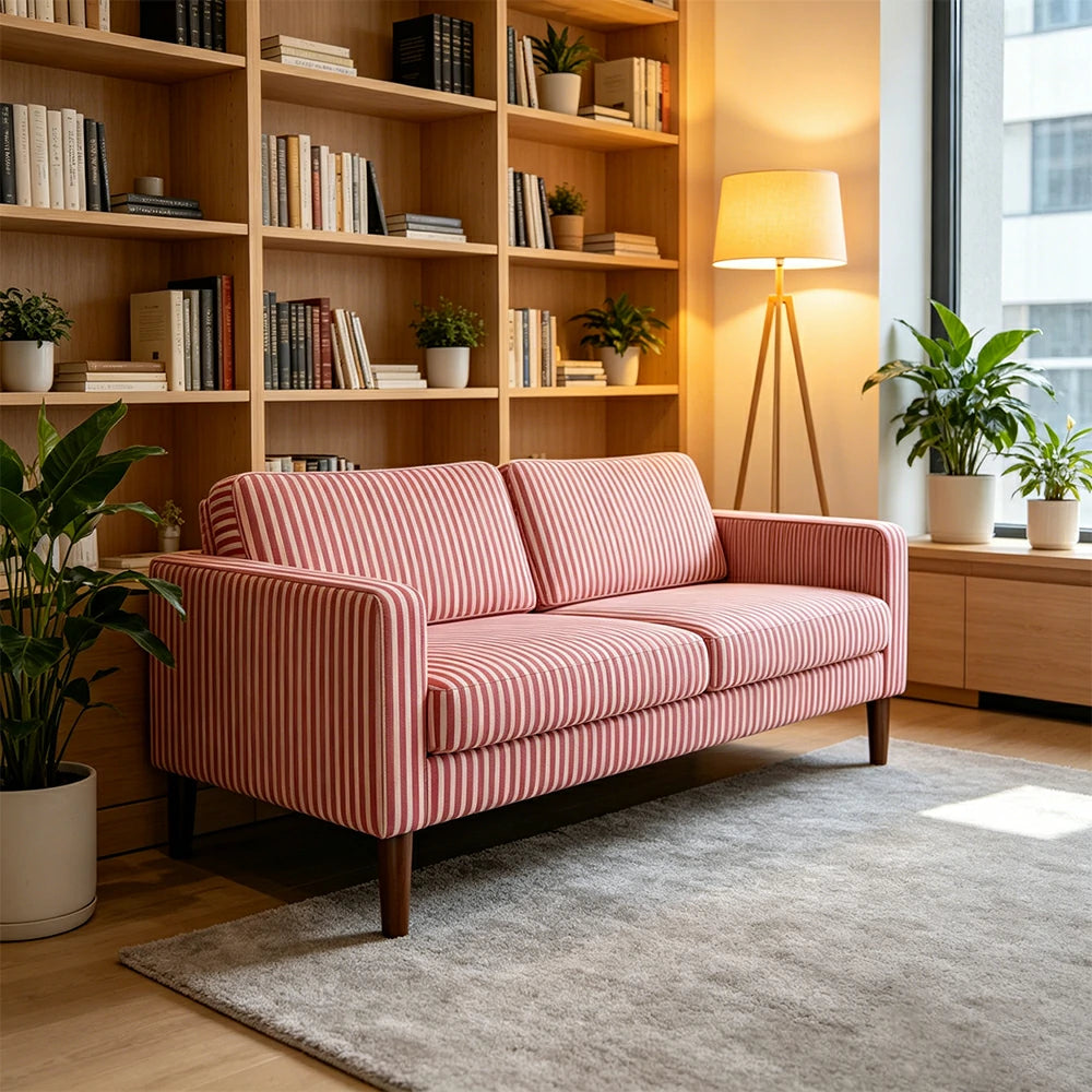 LUXORA Leisure Sofa with Larch Wood Frame and Latex Cushion 160/200cm for Living Room, Study and Balcony - Red&White