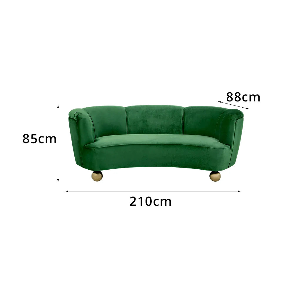 LUXORA Velvet Leisure Sofa with Larch Wood Frame and High-resilience Latex Cushion 170/210cm for Living Room Study and Balcony - Green