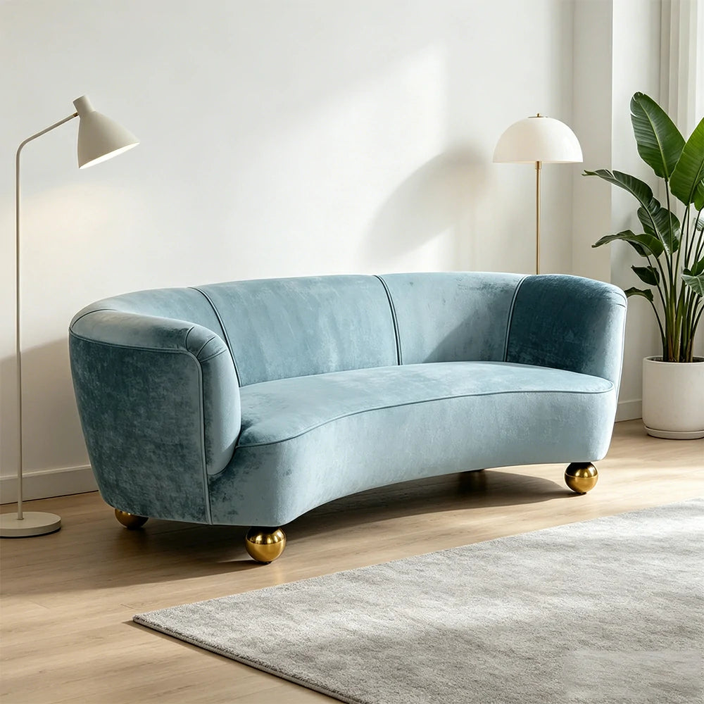 LUXORA Velvet Leisure Sofa with Larch Wood Frame and High-resilience Latex Cushion 170/210cm for Living Room Study and Balcony - Blue
