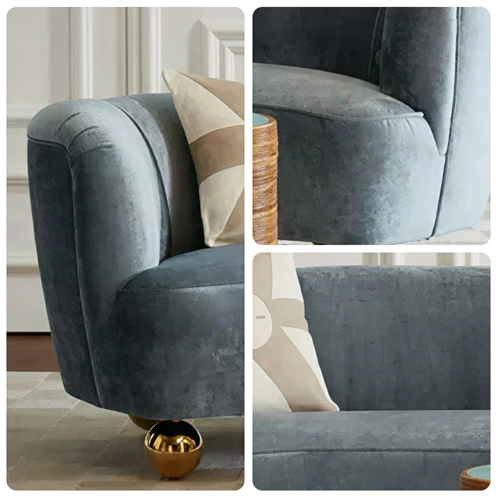 LUXORA Velvet Leisure Sofa with Larch Wood Frame and High-resilience Latex Cushion 170/210cm for Living Room Study and Balcony - Blue