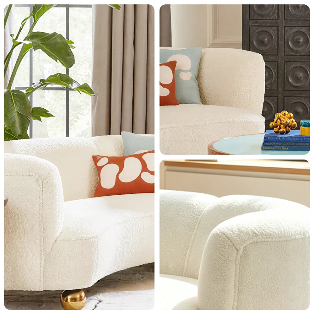 LUXORA Sherpa Fleece Leisure Sofa with Larch Wood Frame and High-resilience Latex Cushion 170/210cm for Living Room Study and Balcony - White