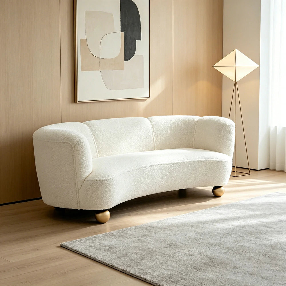 LUXORA Sherpa Fleece Leisure Sofa with Larch Wood Frame and High-resilience Latex Cushion 170/210cm for Living Room Study and Balcony - White