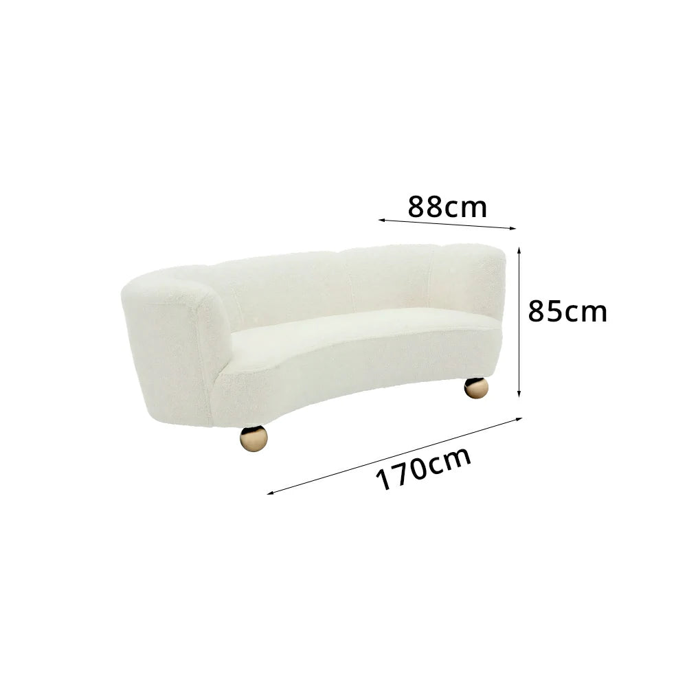 LUXORA Sherpa Fleece Leisure Sofa with Larch Wood Frame and High-resilience Latex Cushion 170/210cm for Living Room Study and Balcony - White
