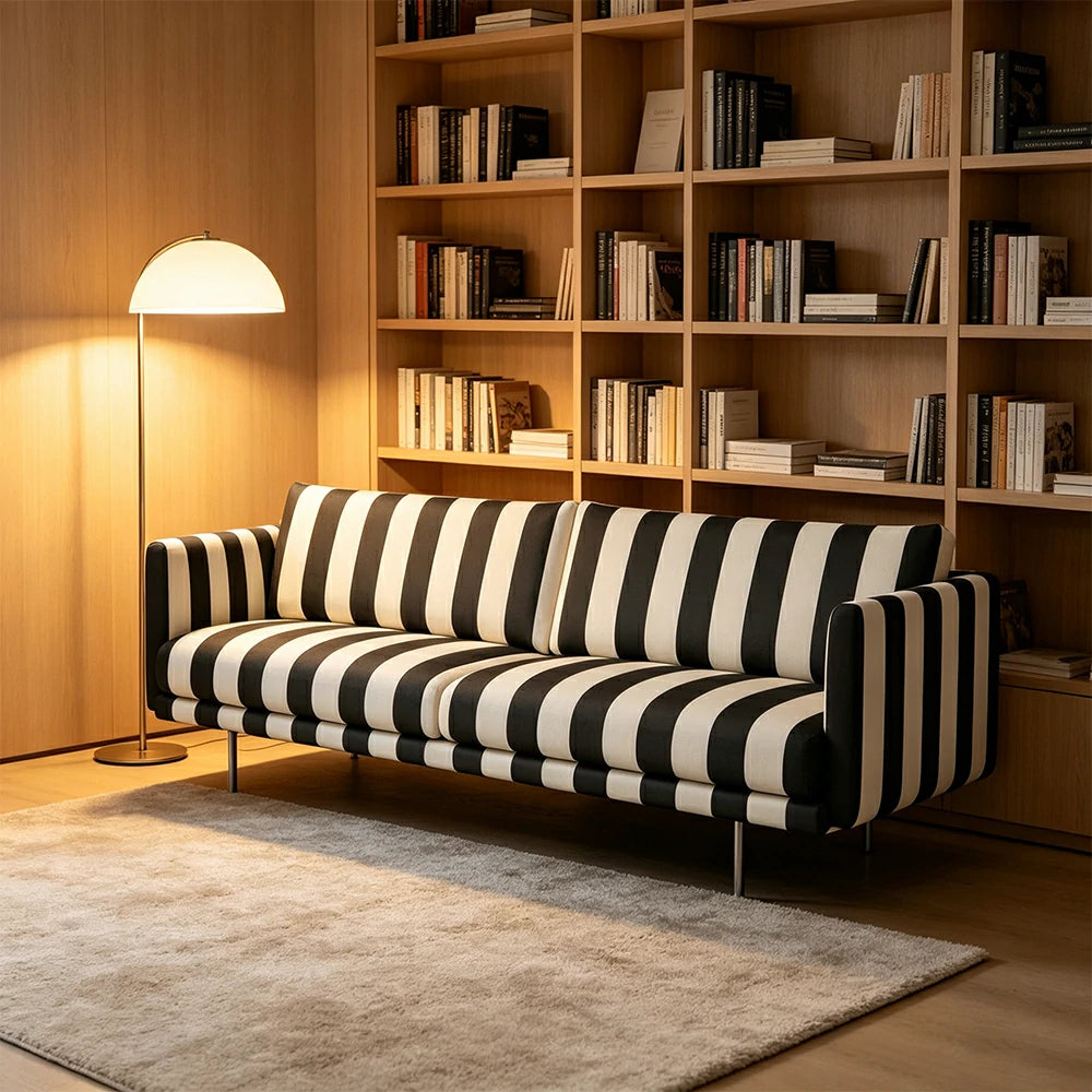 LUXORA Striped Leisure Sofa with Larch Wood Frame and High-resilience Latex Cushion 160/200cm for Living Room Study and Balcony - Black