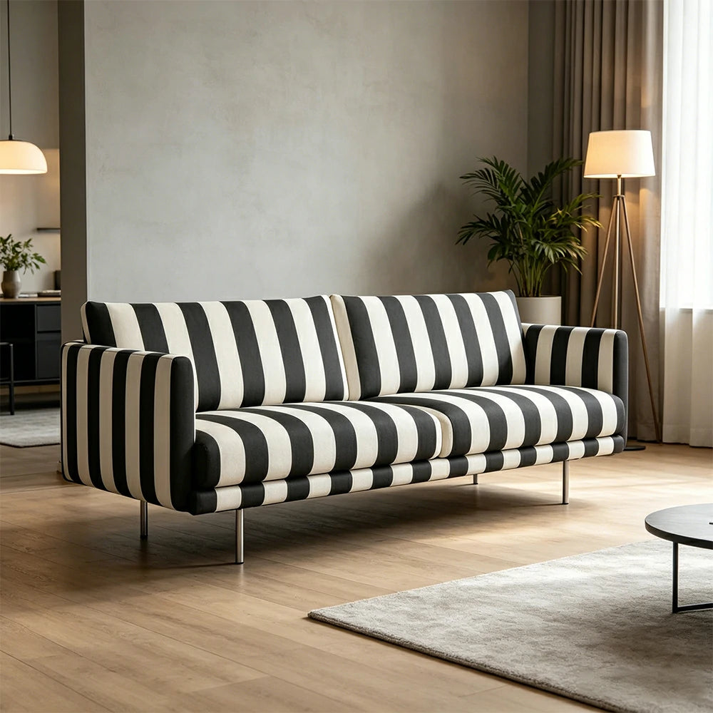 LUXORA Striped Leisure Sofa with Larch Wood Frame and High-resilience Latex Cushion 160/200cm for Living Room Study and Balcony - Black