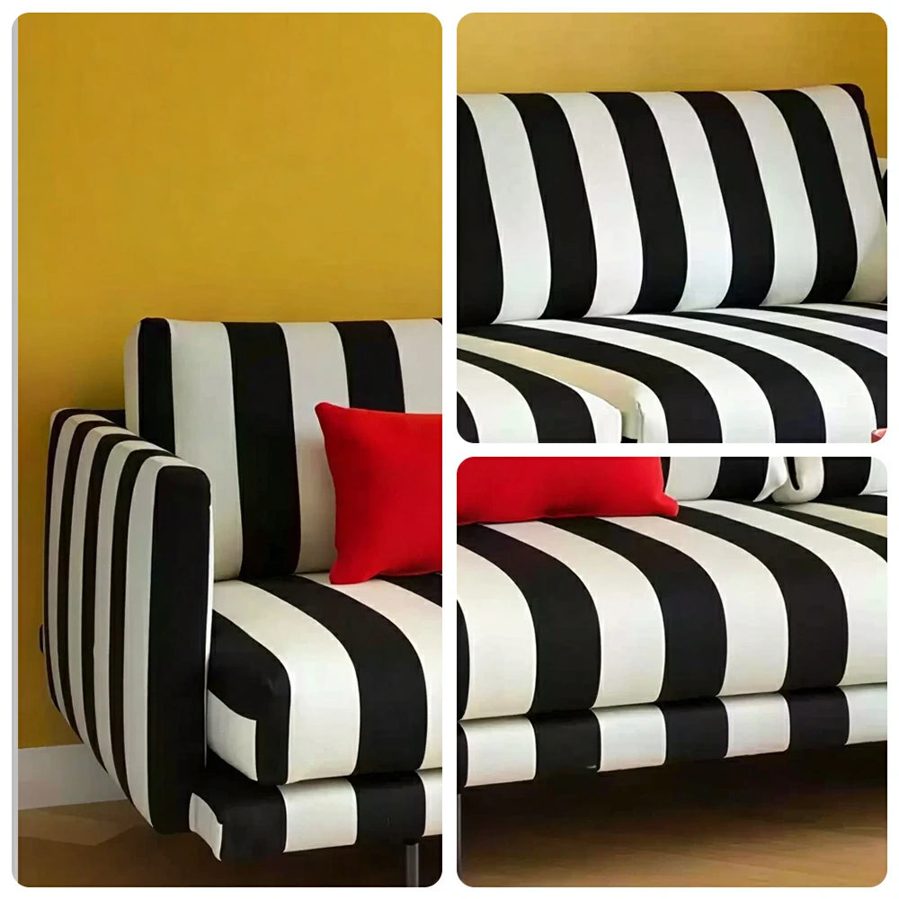 LUXORA Striped Leisure Sofa with Larch Wood Frame and High-resilience Latex Cushion 160/200cm for Living Room Study and Balcony - Black