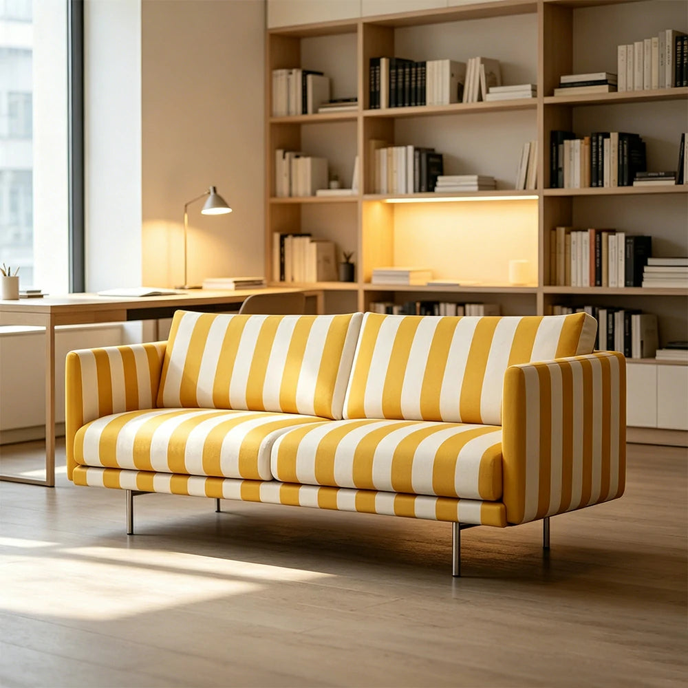 LUXORA Striped Leisure Sofa with Larch Wood Frame and High-resilience Latex Cushion 160/200cm for Living Room Study and Balcony - Yellow