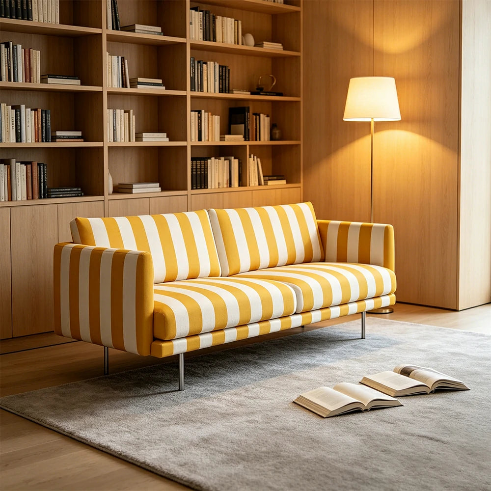 LUXORA Striped Leisure Sofa with Larch Wood Frame and High-resilience Latex Cushion 160/200cm for Living Room Study and Balcony - Yellow