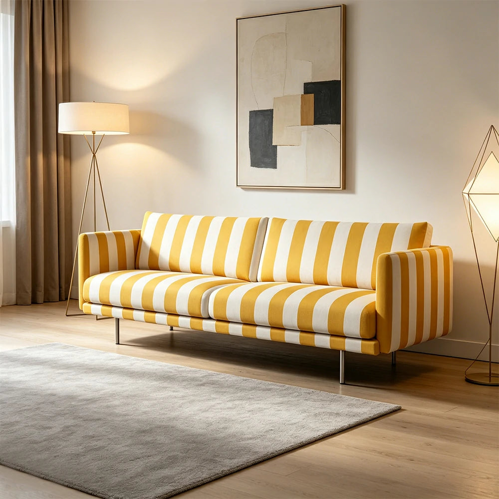LUXORA Striped Leisure Sofa with Larch Wood Frame and High-resilience Latex Cushion 160/200cm for Living Room Study and Balcony - Yellow