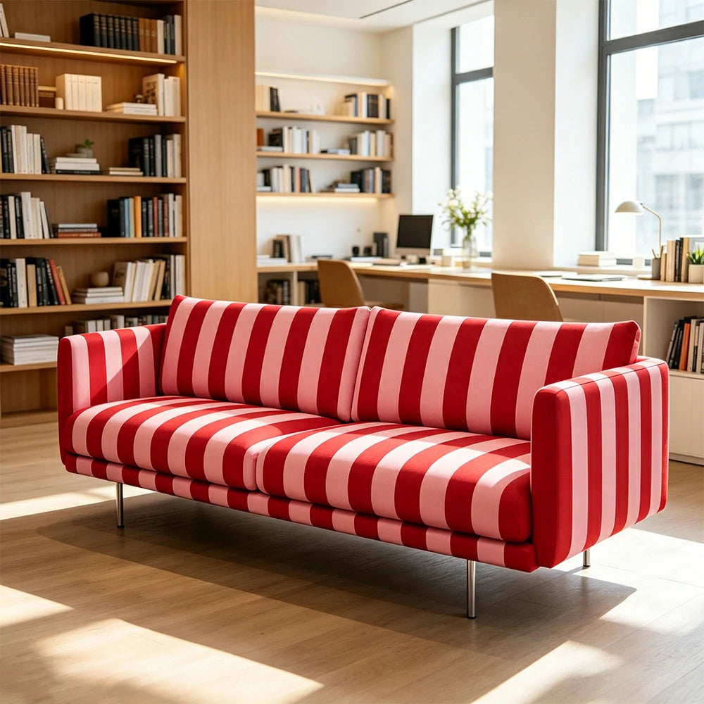 LUXORA Striped Leisure Sofa with Larch Wood Frame and High-resilience Latex Cushion 160/200cm for Living Room Study and Balcony - Red