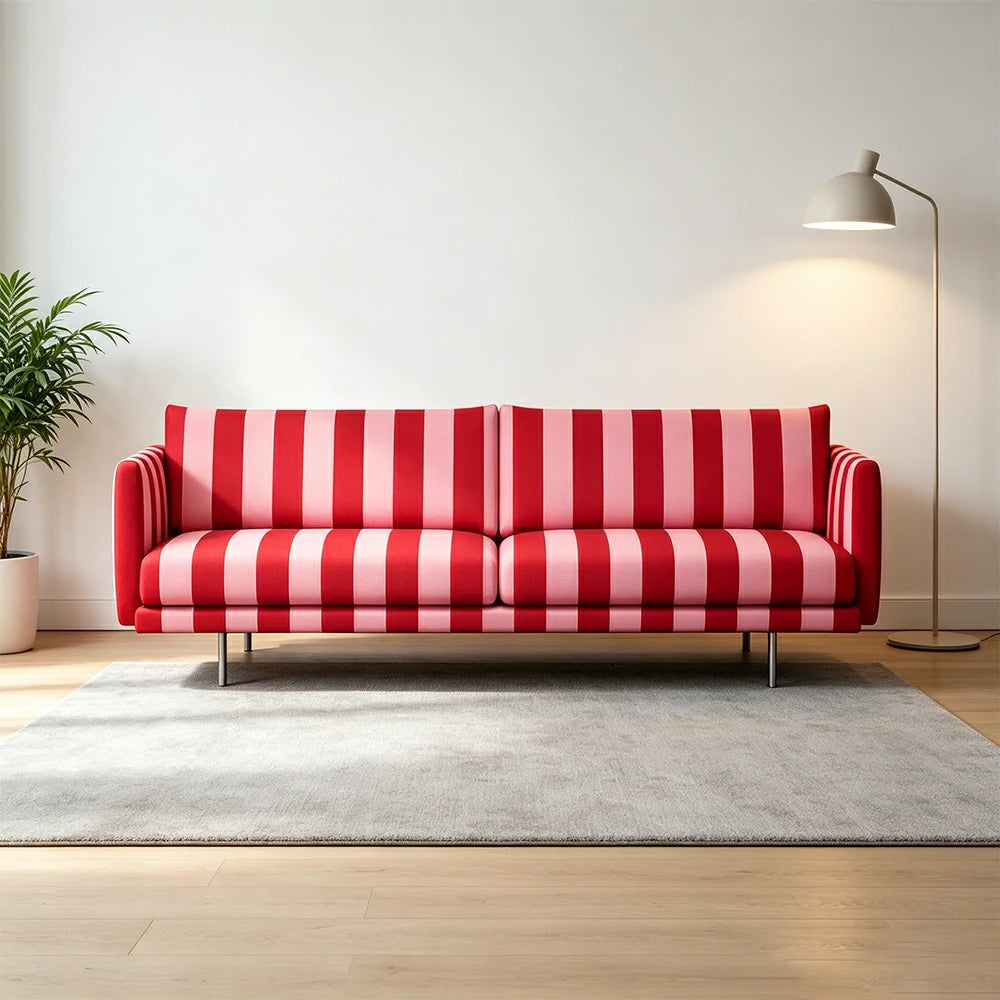 LUXORA Striped Leisure Sofa with Larch Wood Frame and High-resilience Latex Cushion 160/200cm for Living Room Study and Balcony - Red