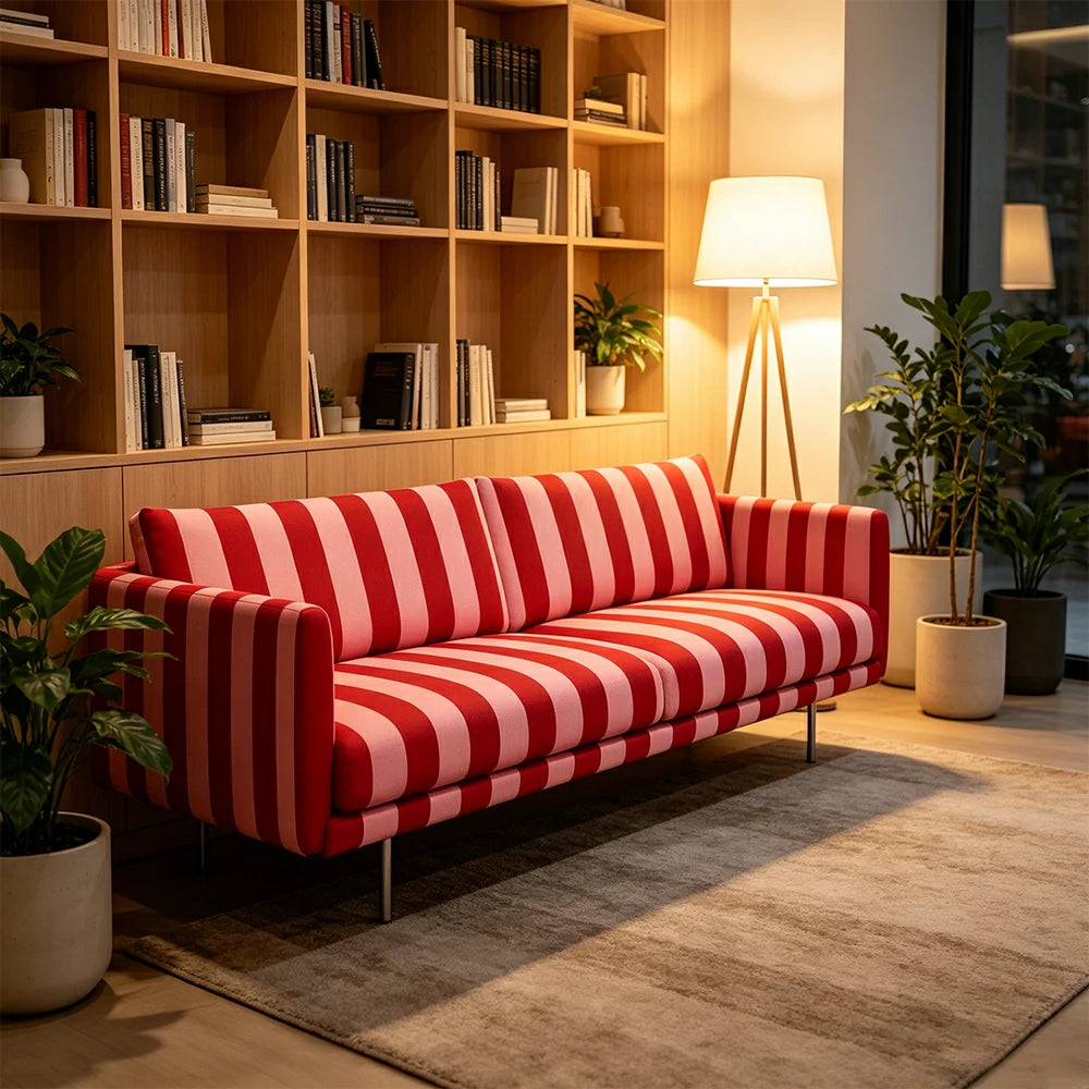 LUXORA Striped Leisure Sofa with Larch Wood Frame and High-resilience Latex Cushion 160/200cm for Living Room Study and Balcony - Red