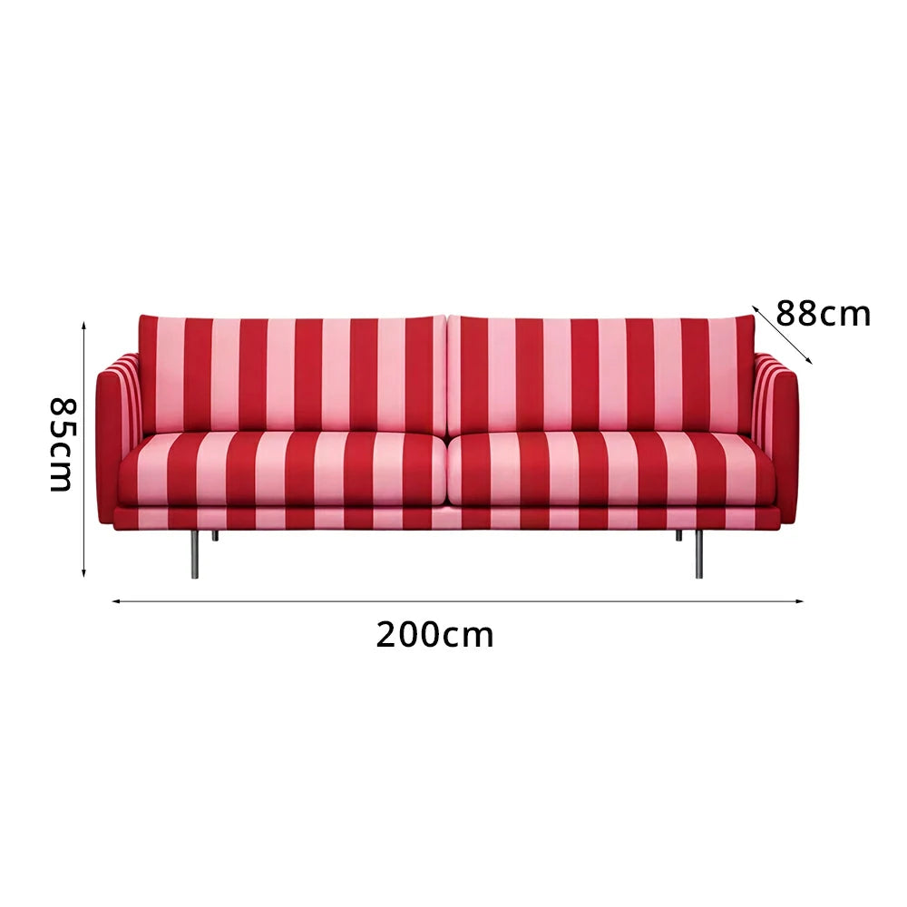 LUXORA Striped Leisure Sofa with Larch Wood Frame and High-resilience Latex Cushion 160/200cm for Living Room Study and Balcony - Red