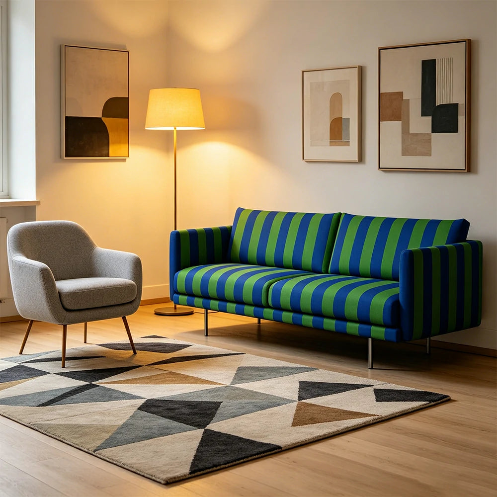 LUXORA Striped Leisure Sofa with Larch Wood Frame and High-resilience Latex Cushion 160/200cm for Living Room Study and Balcony - Blue