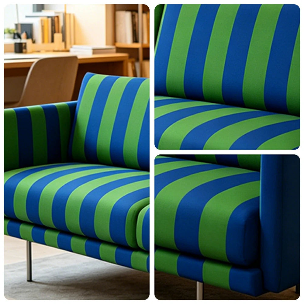 LUXORA Striped Leisure Sofa with Larch Wood Frame and High-resilience Latex Cushion 160/200cm for Living Room Study and Balcony - Blue