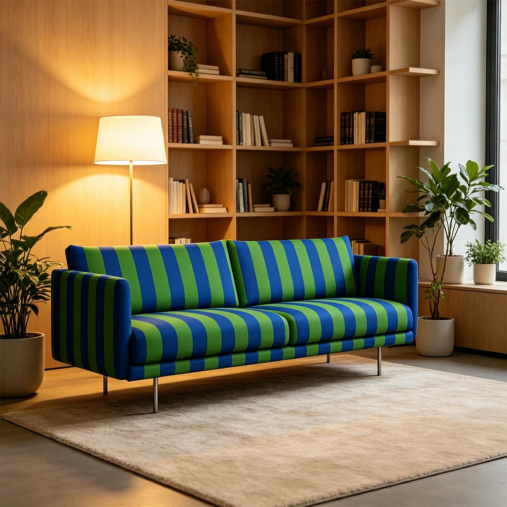 LUXORA Striped Leisure Sofa with Larch Wood Frame and High-resilience Latex Cushion 160/200cm for Living Room Study and Balcony - Blue