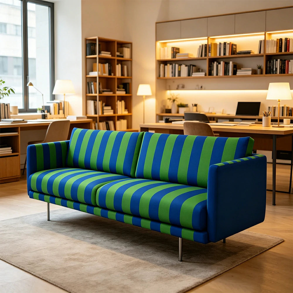 LUXORA Striped Leisure Sofa with Larch Wood Frame and High-resilience Latex Cushion 160/200cm for Living Room Study and Balcony - Blue