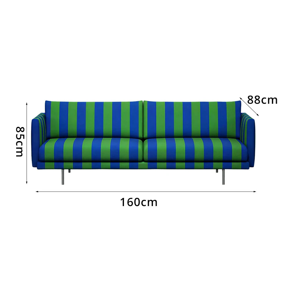 LUXORA Striped Leisure Sofa with Larch Wood Frame and High-resilience Latex Cushion 160/200cm for Living Room Study and Balcony - Blue