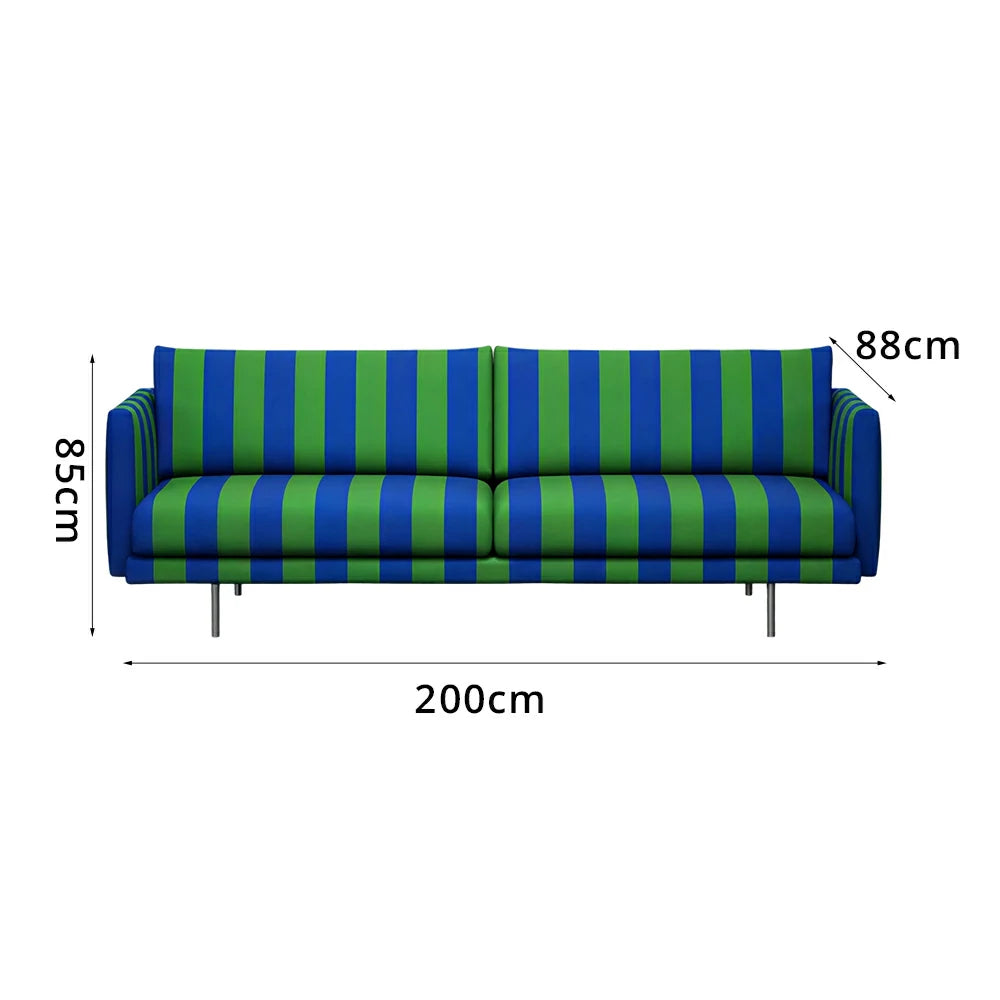 LUXORA Striped Leisure Sofa with Larch Wood Frame and High-resilience Latex Cushion 160/200cm for Living Room Study and Balcony - Blue