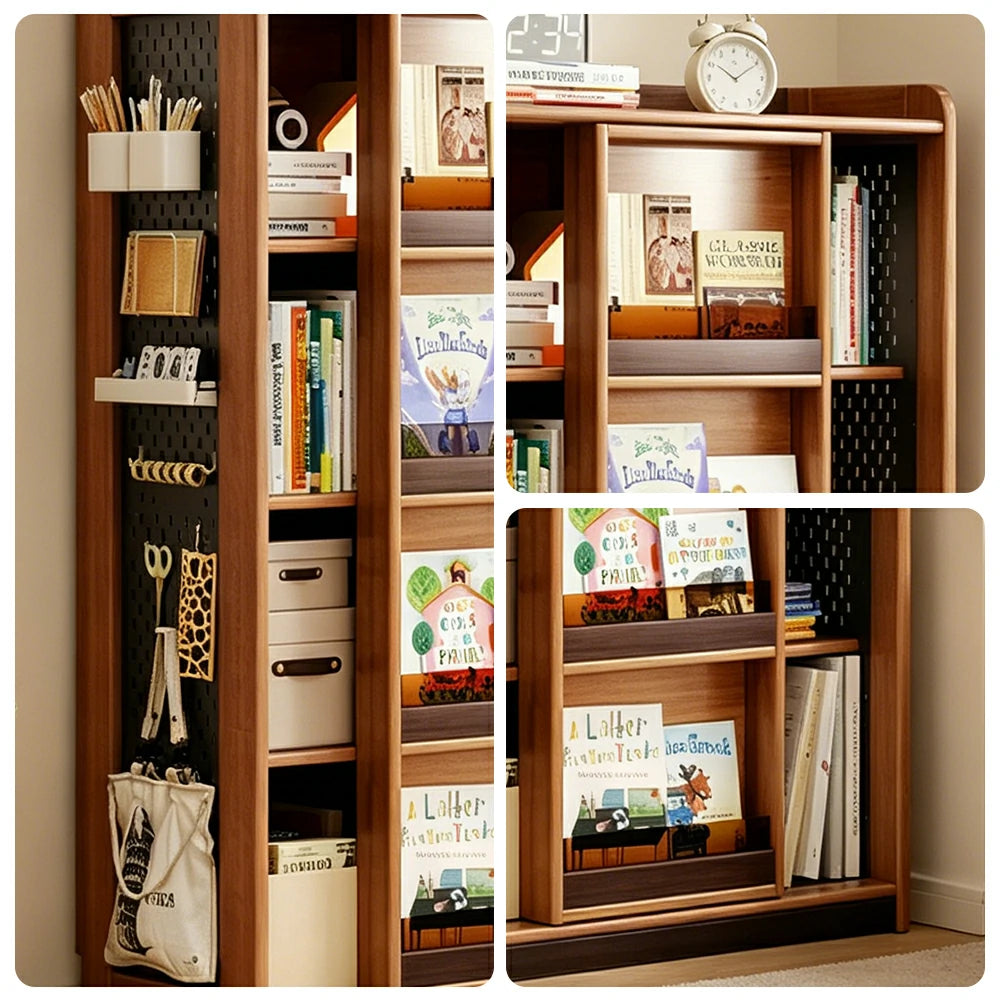 LUXORA 4-Tier Kids Picture Book Storage Cabinet with Pegboard and Sliding Bookshelf for Children's Room and Study