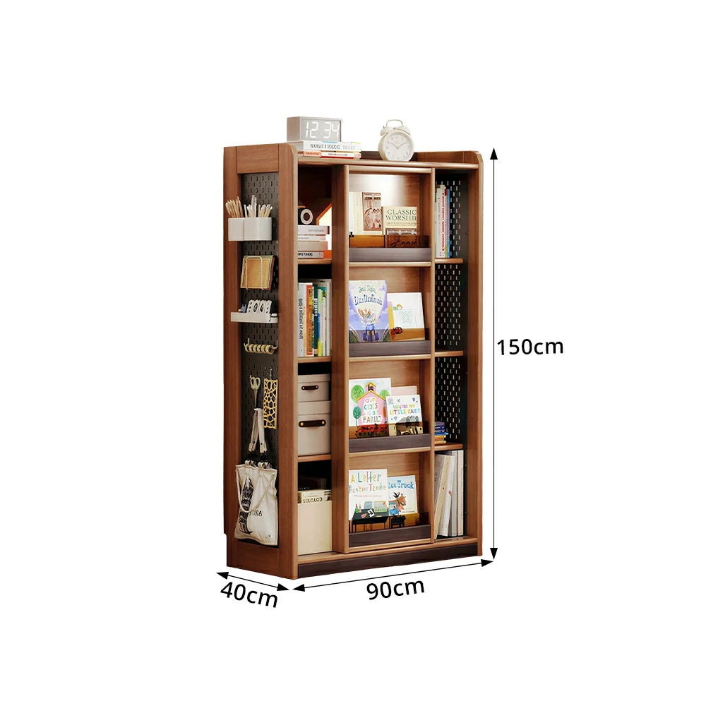 LUXORA 4-Tier Kids Picture Book Storage Cabinet with Pegboard and Sliding Bookshelf for Children's Room and Study