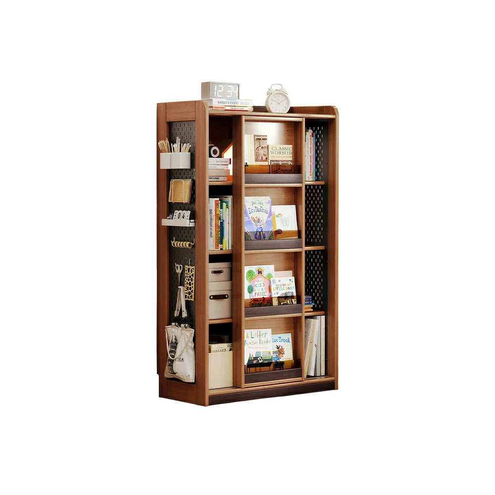 LUXORA 4-Tier Kids Picture Book Storage Cabinet with Pegboard and Sliding Bookshelf for Children's Room and Study