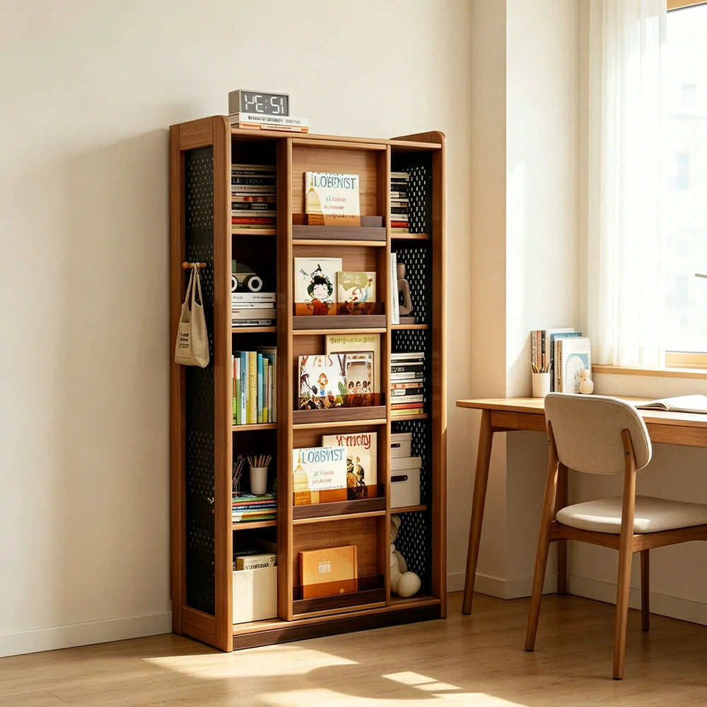 LUXORA 5-Tier Kids Picture Book Storage Cabinet with Pegboard and Sliding Bookshelf for Children's Room and Study