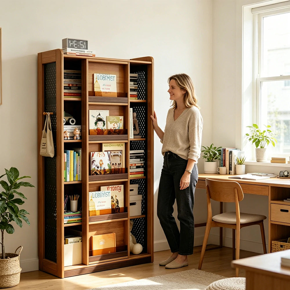 LUXORA 5-Tier Kids Picture Book Storage Cabinet with Pegboard and Sliding Bookshelf for Children's Room and Study
