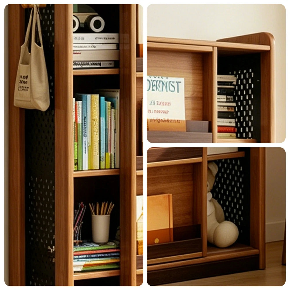 LUXORA 5-Tier Kids Picture Book Storage Cabinet with Pegboard and Sliding Bookshelf for Children's Room and Study