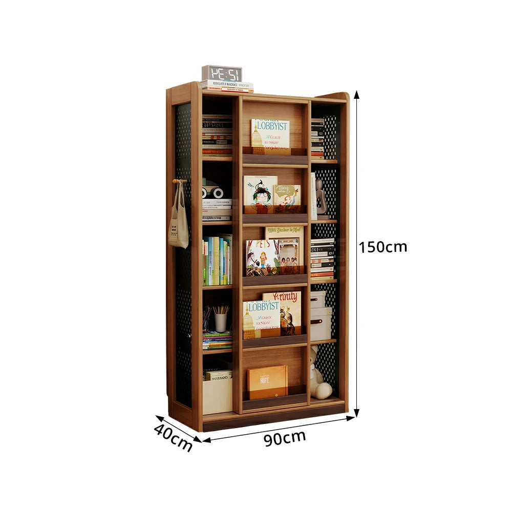 LUXORA 5-Tier Kids Picture Book Storage Cabinet with Pegboard and Sliding Bookshelf for Children's Room and Study