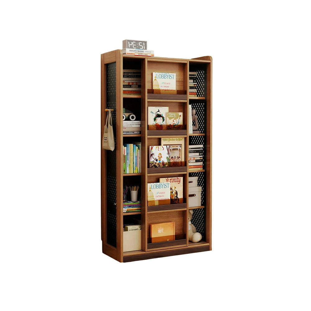 LUXORA 5-Tier Kids Picture Book Storage Cabinet with Pegboard and Sliding Bookshelf for Children's Room and Study