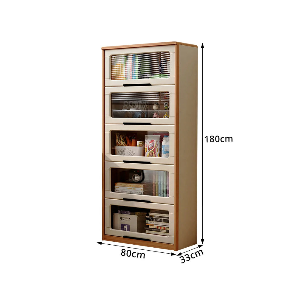 LUXORA 5-Tier Flip Door Solid Wood Bookcase with Cherry Wood Frame for Kids Room Study and Reading Space