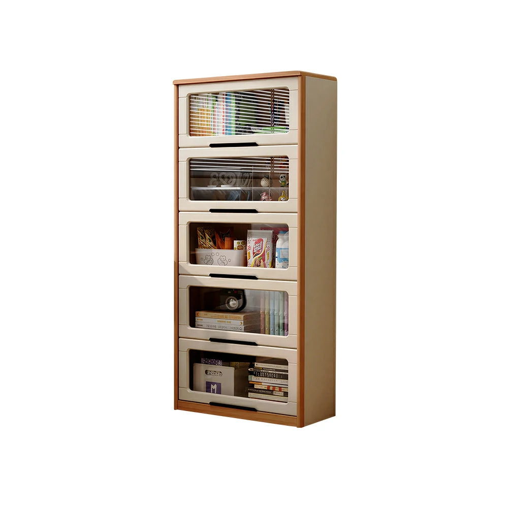 LUXORA 5-Tier Flip Door Solid Wood Bookcase with Cherry Wood Frame for Kids Room Study and Reading Space