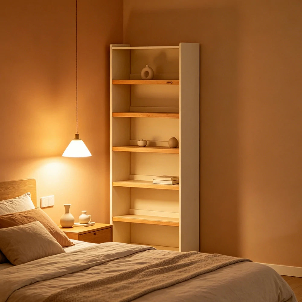 LUXORA 80cm Slim Solid Wood Bookshelf with Open Shelves and Back Panel for Study Bedroom and Small Spaces