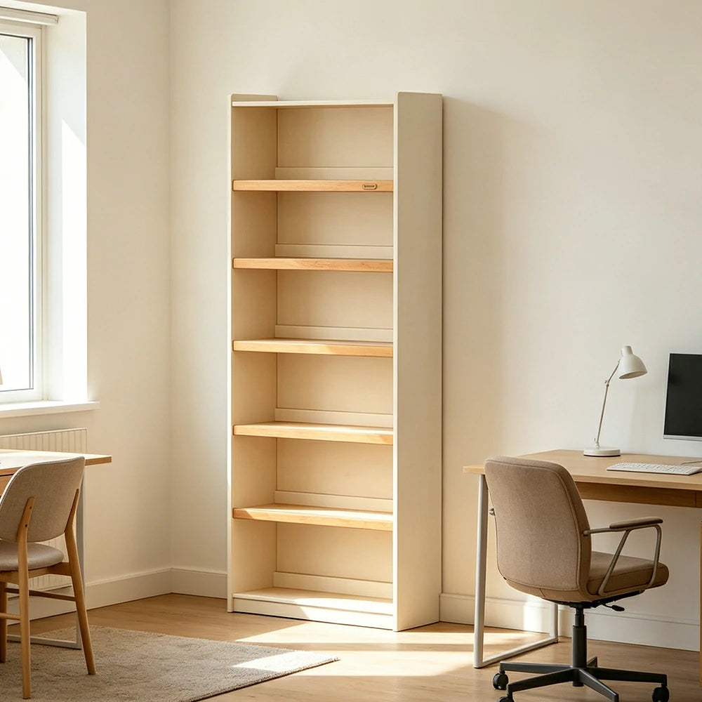 LUXORA 80cm Slim Solid Wood Bookshelf with Open Shelves and Back Panel for Study Bedroom and Small Spaces