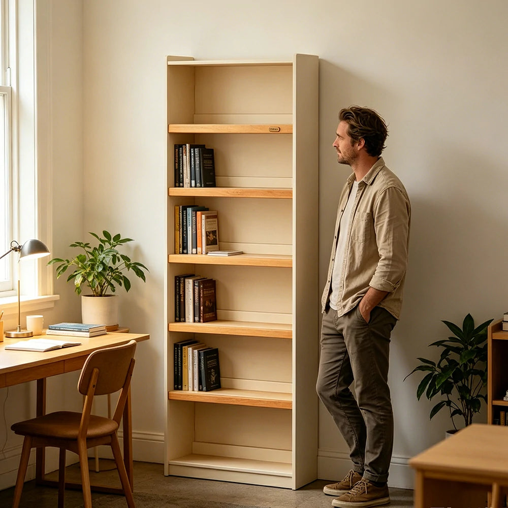 LUXORA 80cm Slim Solid Wood Bookshelf with Open Shelves and Back Panel for Study Bedroom and Small Spaces