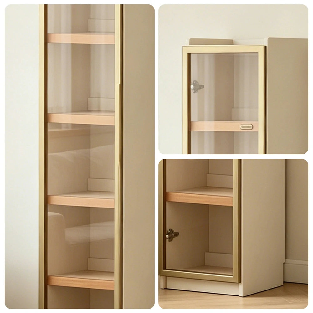 LUXORA 40cm Slim Solid Wood Bookshelf with Open Shelves and Glass Door for Study Bedroom and Small Spaces