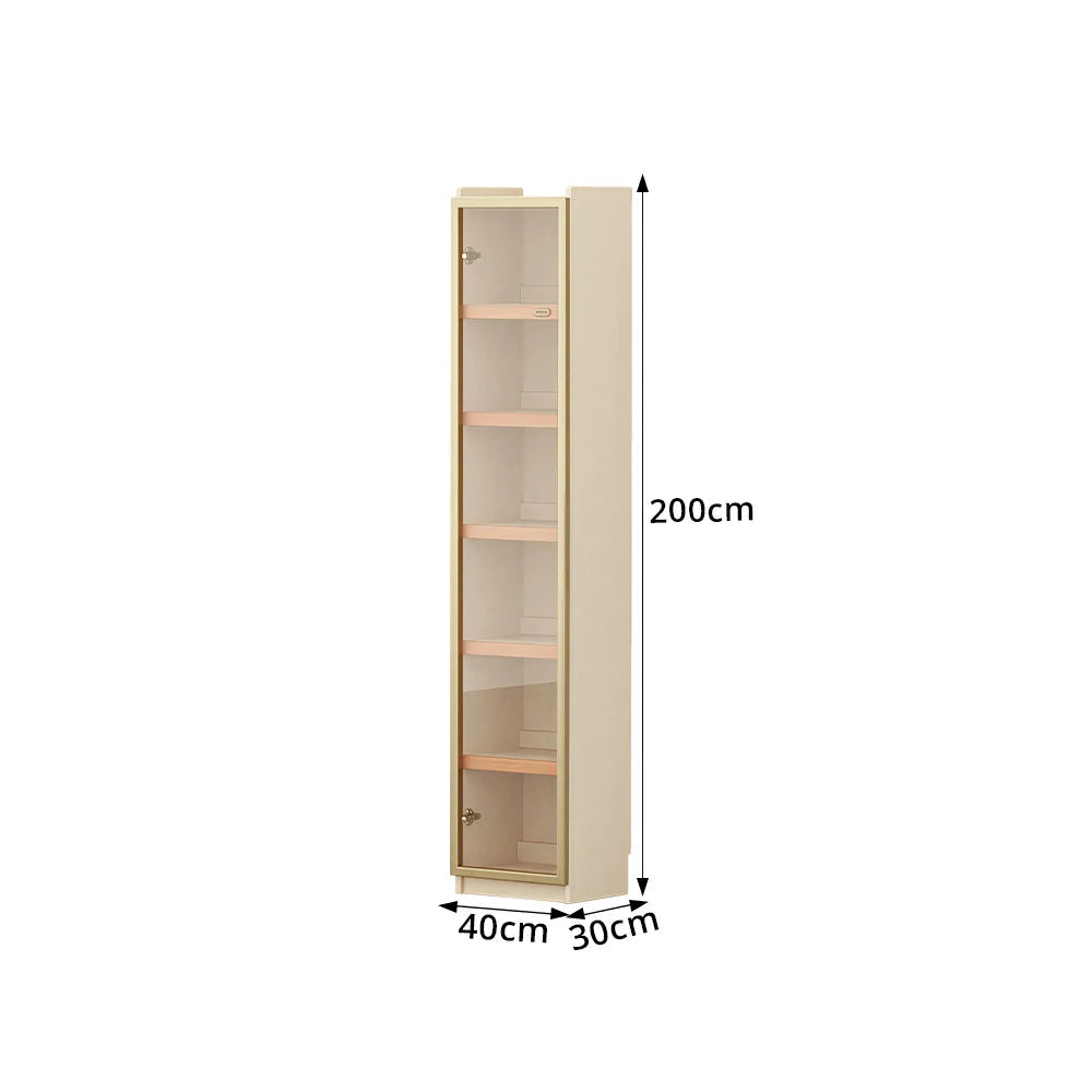 LUXORA 40cm Slim Solid Wood Bookshelf with Open Shelves and Glass Door for Study Bedroom and Small Spaces