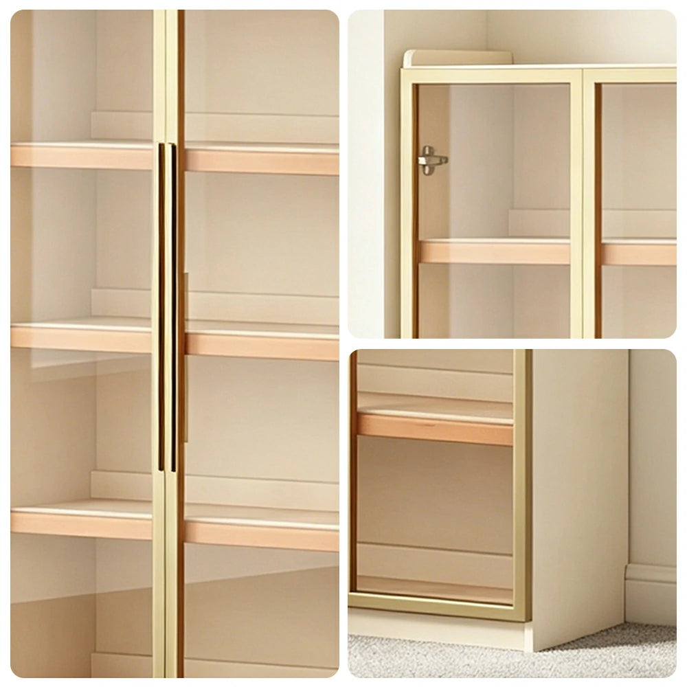 LUXORA 80cm Slim Solid Wood Bookshelf with Open Shelves and Glass Door for Study Bedroom and Small Spaces