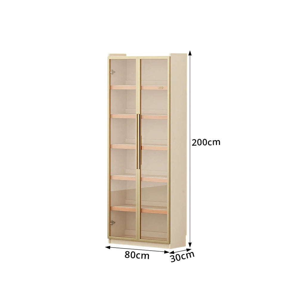 LUXORA 80cm Slim Solid Wood Bookshelf with Open Shelves and Glass Door for Study Bedroom and Small Spaces