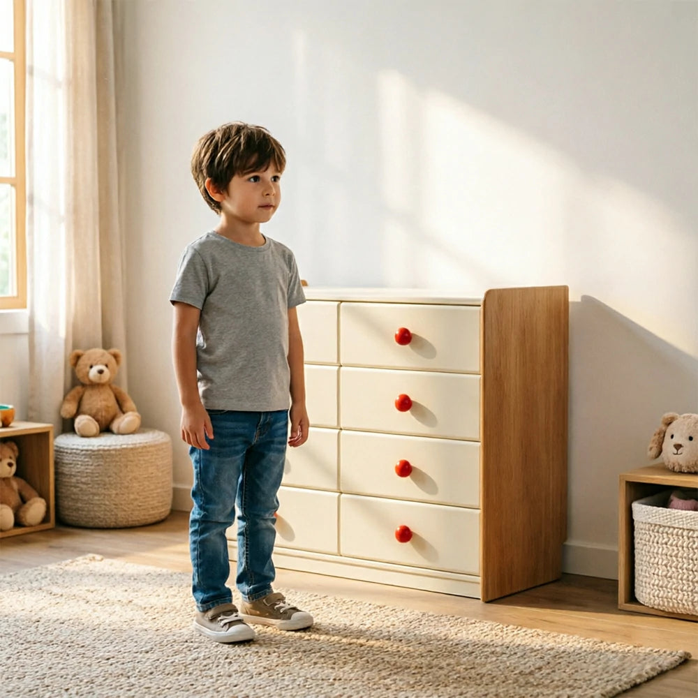 LUXORA Kids Storage Chest with Large Drawers and Anti-pinch Rails 8-Drawer Cabinet for Kids Room and Nursery
