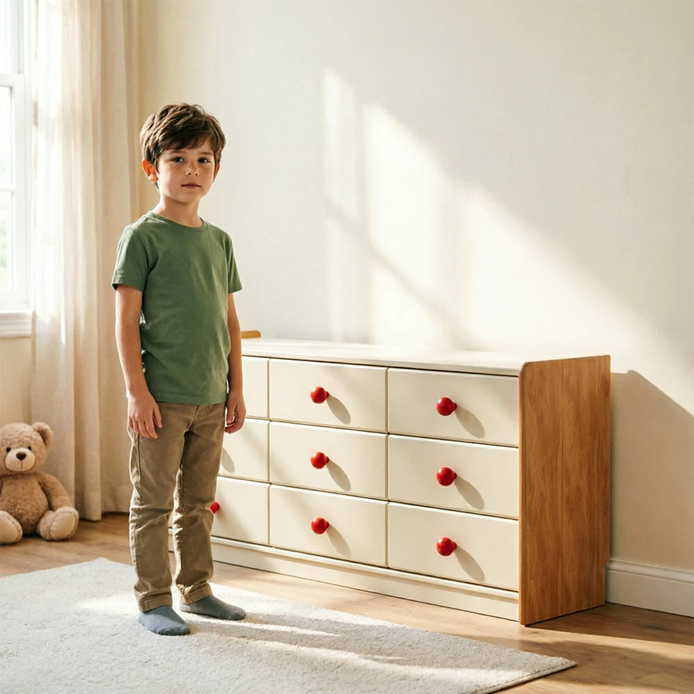 LUXORA Kids Storage Chest with Large Drawers and Anti-pinch Rails 9-Drawer Cabinet for Kids Room and Nursery